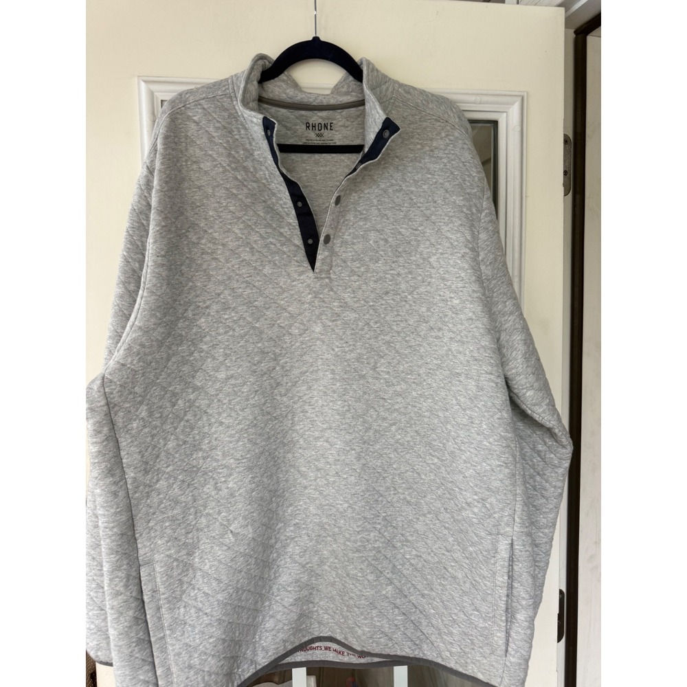 Rhône Pullover Top Mens XXL Grey Quilted Half Snap Gramercy High Neck Casual
